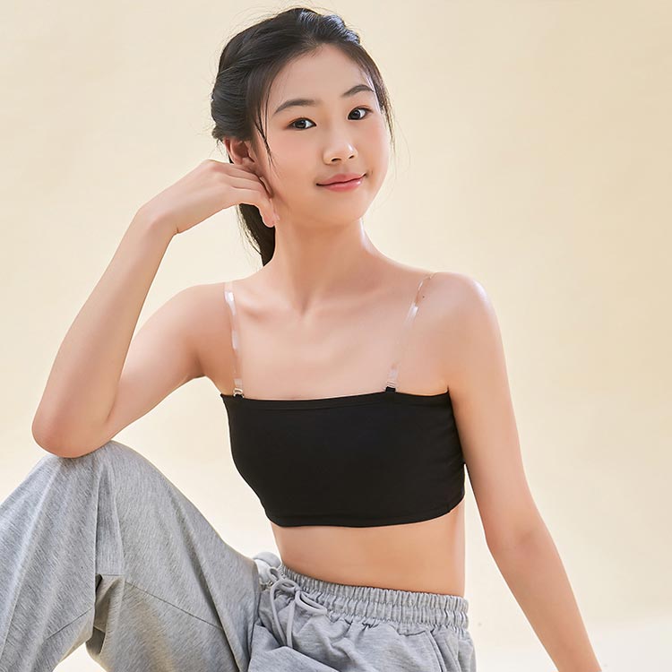 APAAPAの3点セット レディース チューブトップ キッズ ダンス衣装 3点セット ずれない ストラップ 落ちない ダンス カップ付き ベアトップ ノンワイヤー 肩紐なし スポーツウェア ブラ 子供 肌色 黒 白 インナー ストラップレス ベリーダンス レッスンウェア レッスン着 トップス｜アングル2