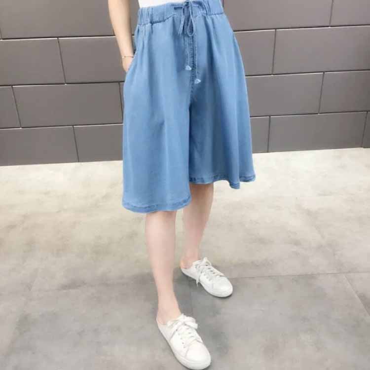 フレアパンツ デニムパンツ レディース 送料無料 スカートパンツ 5分丈 ハーフパン...