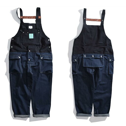 オーバーオール サロペット メンズ 切り替え ロングパンツ 長ズボン 送料無料 ストリート系 ワイドパンツ サルエルパンツ チノパン ボトムス 作業着 ビッグシルエット ゆったり カジュアル