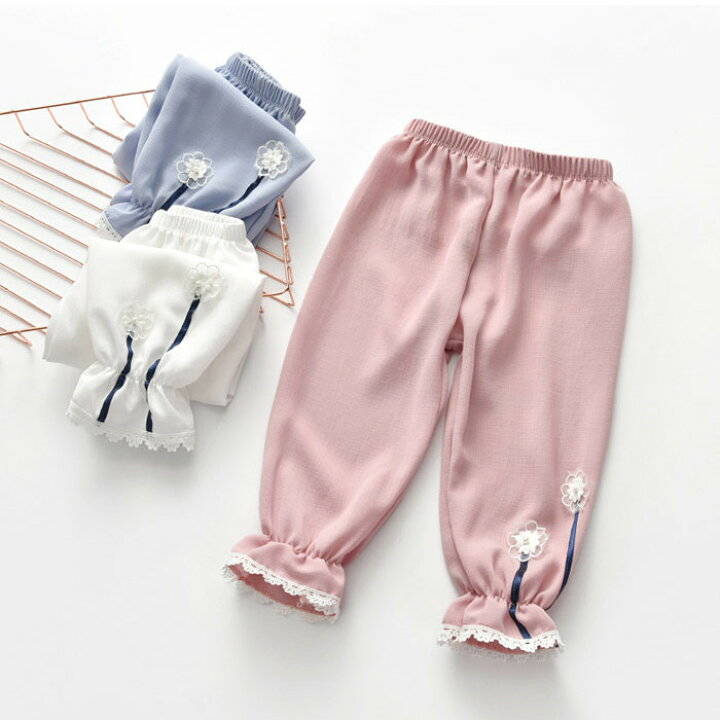 キッズ 送料無料】綿麻長ズボン 可愛い ロングパンツ リネン 綿麻長ズボン コットン 無地 花柄 ジュニア 子供 おしゃれ シンプル 秋冬 履きやすい カジュアル ボトムス