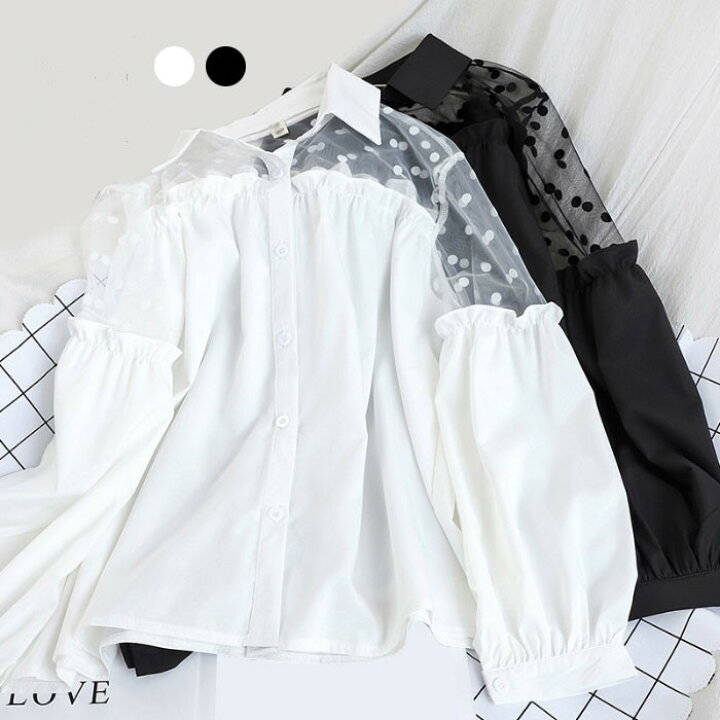 透け感 レース 秋冬 長袖 おしゃれ ゆったり キレイめ 可愛い レディース 無地 【ネコポス送料無料】シャツブラウス 通学 通勤 カジュアル(4.0)