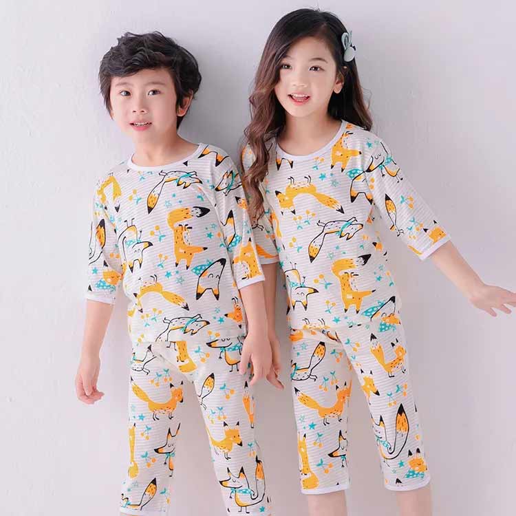 ルームウェア パジャマ キッズ 七分袖 Tシャツ ショートパンツ 上下セット 部屋着 薄手 綿 コットン こども服 子供服 女の子 男の子 半ズボン 半袖トップス セットアップ 送料無料