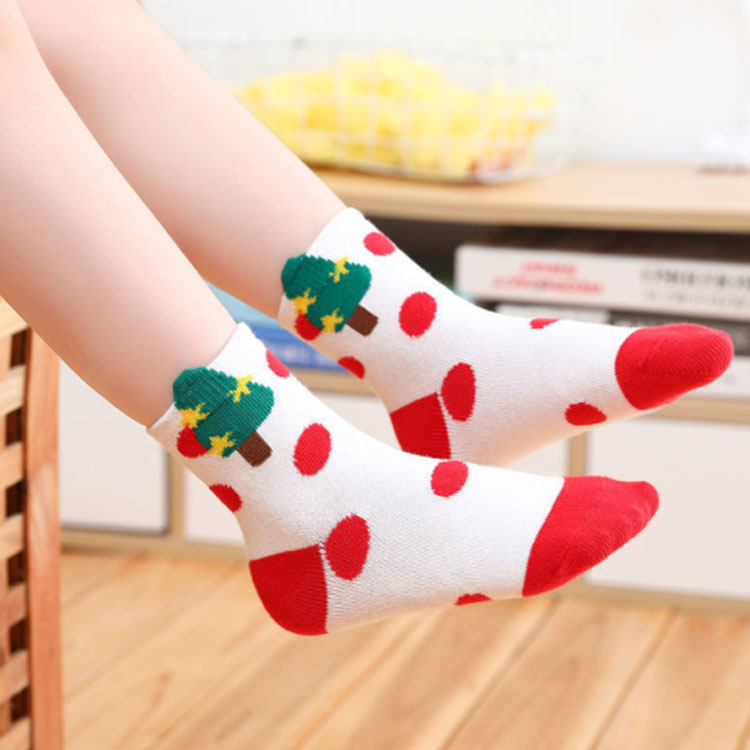 子供 靴下 クリスマス 綿 5足組 ショートソックス 秋冬 男の子 女の子 キッズ ベビー アンクルソックス 厚手 コットン おしゃれ かわいい ジュニア サンタ ツリー サンタ柄 トナカイ 赤 緑 送料無料