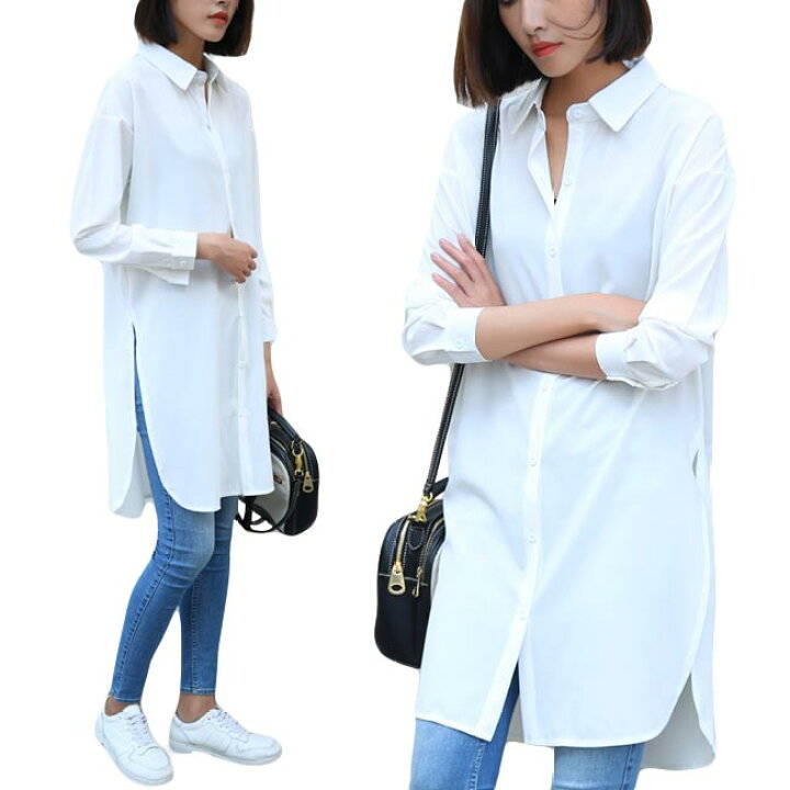 秋 無地 春 体型カバー 大きいサイズ レディース ロングシャツ 裾スリット シフォン 長袖 ゆったり カジュアル トップス 夏 ロングシャツ 春