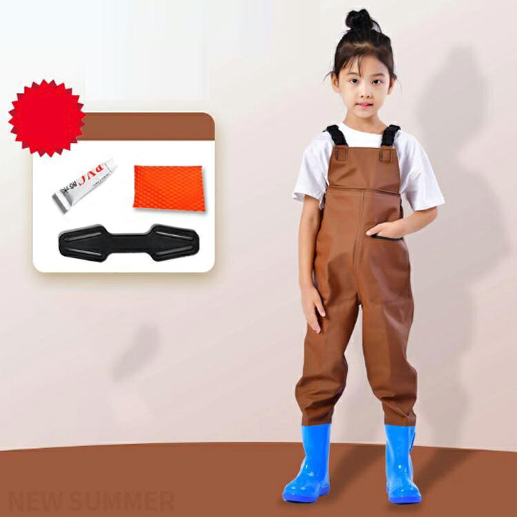 APAAPAのキッズ プレイウェア レインブーツ レインシューズ 水遊び 子供 女の子 一体型 レインウエア 男の子 チェストハイウェーダー お砂場着 ウェーダー オーバーオール 砂場 レインパンツ プレイウェア キッズ ズボン 胴長 レインウエア 胴付長靴 可愛い 滑り止め 雨具 通学｜アングル2