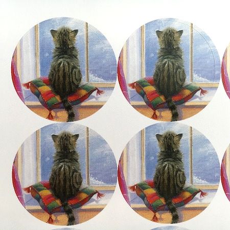 USA A4シート 円形封緘シール Watchful Kitten