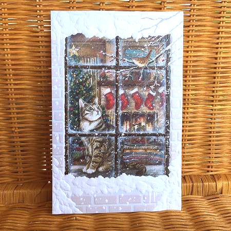 Pumpernickel Press クリスマスカード 超大判 見上げるネコちゃん Window Watcher