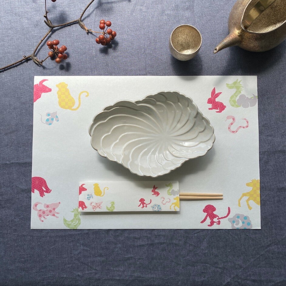御祝箸 十二支 其の四 5膳入り お祝い箸 祝箸 箸 割り箸 お箸袋 吉野桧箸 両口箸 日本製 国産 お正月 迎春 干支 新年 お祝い おせち料理 和モダン おしゃれ かわいい 動物 美濃和紙 2