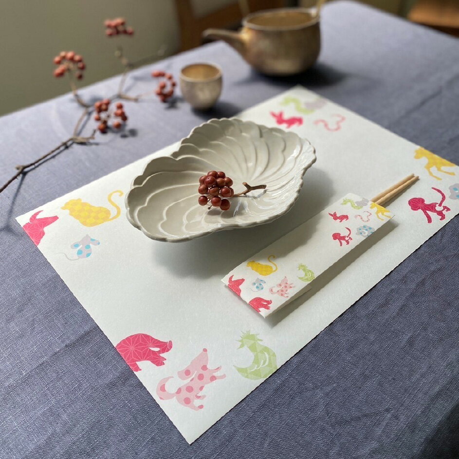 御祝箸 十二支 其の四 5膳入り お祝い箸 祝箸 箸 割り箸 お箸袋 吉野桧箸 両口箸 日本製 国産 お正月 迎春 干支 新年 お祝い おせち料理 和モダン おしゃれ かわいい 動物 美濃和紙 3