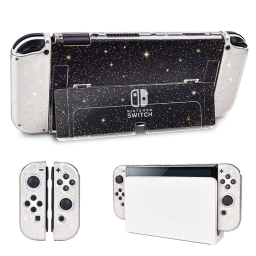 Rakuten - DLseegoSwitchOLED用ケーススイッチ有機elカバー有機elモデルケース分離式TPU素材超軽量耐衝撃傷つけ防止全面保護取り外し簡単キラキラゴールド