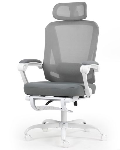 Rakuten - オフィスチェアメッシュリクライニング150°フットレスト付き3Dヘッドレストランバーサポート人間工学高さ調整10cm360°回転通気性床傷防止PUキャスター在宅勤務テレワーク(グレー)