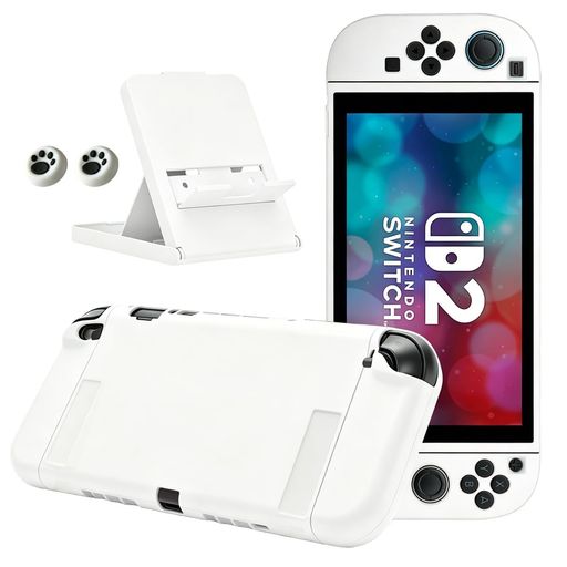 Rakuten - スイッチ2カバーNintendoSwitch2専用ハード保護ケースswitch2カバードック対応本体ジョイコン分離対応折り畳み便利スタンド付属指グリップ2個付きスイッチ2周辺アクセサリー(白い)