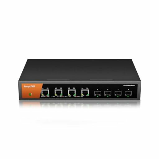Rakuten - keepLiNK10Gスイッチングハブ8ポート(4x10GRJ45と4x10GSFP+)金属外殻高効率ファン冷却卓上/壁掛け両用アンマネージスイッチ