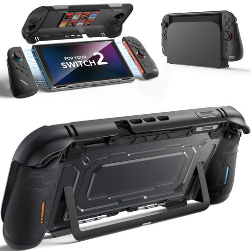 Rakuten - JEMDONintendoSwitch2対応ケース分離式ドック対応保護カバーフロントカバー付きゲームカード8枚収納人間工学シリコンJoy-Conグリップ耐衝撃ハードPCキックスタンド対応ブラック