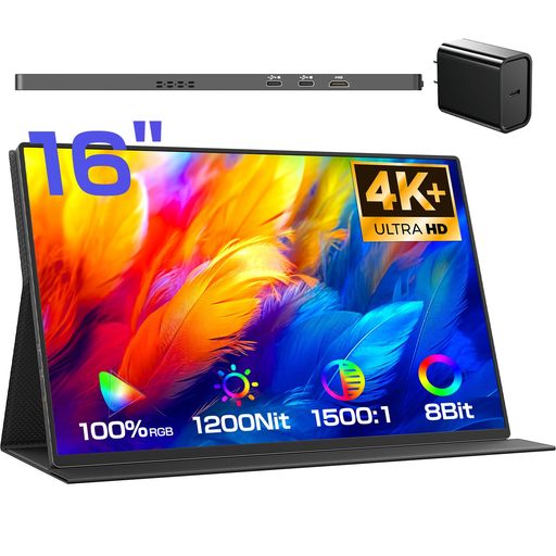 EVICIV モバイルモニター 4K 16インチ ケース付き 非光沢 QLED ポータブルモニター 高輝度 1200Nit UHD(3840x2400) 1500:1コントラスト モバイルディスプレイ 保護カバー付き HDR VESA対応 壁掛け可能