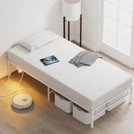 Rakuten - 【LEDライト付きコンセント】Holdmベッドフレームシングルパイプベッド耐荷重400kgベッド下収納高さ30cm一人暮らしべっどふれーむ静音耐久頑丈な防錆スチールベッドフレーム(高さ30cm-ホワ…