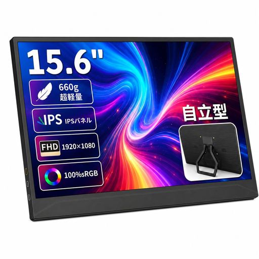 XUNDEFINED モバイルモニター 15.6インチ FHD 1920x1080 ポータブルディスプレイ IPSパネル 非光沢 100%sRGB 1000:1コントラスト スピーカー内蔵 自立スタンド 薄型 軽量 USB Type-C/ミニHDMI
