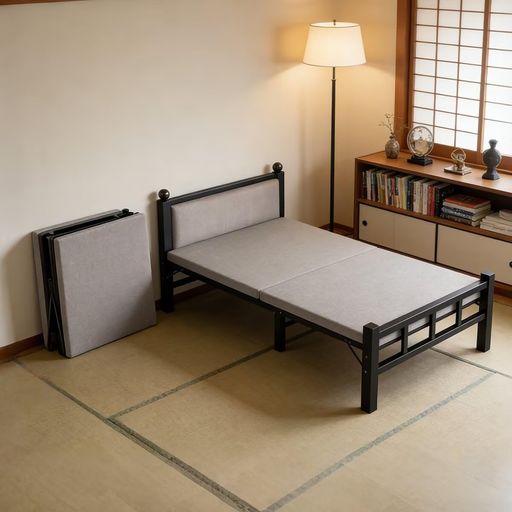 Rakuten - TUIYIDUOベッドフレームシングルサイズ幅70cm耐荷重300kg折りたたみ式ベッドマットレス付属人間工学に基づいた設計スチール製三角形の補強構造搭載高強度で頑丈安定感静音仕様通気性に優…