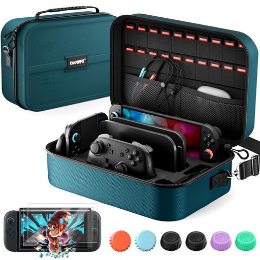 Rakuten - 【Switch2ケース対応】COOWPSswitch2収納ケース持ち運び便利防水防塵防汚耐衝撃全面保護ゲームカード20枚収納可能大容量な収納力キャリングケース【スクリーンプロテクター*2枚】【スティッ…