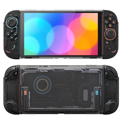 PlayVital メカデザイン Nintendo Switch 2対応保護カバーケース、人間工学に基づいた滑り止めシリコングリップカバー、ドック対応ハードケース、ジョイスティックキャップ&ステッカー付属‐…