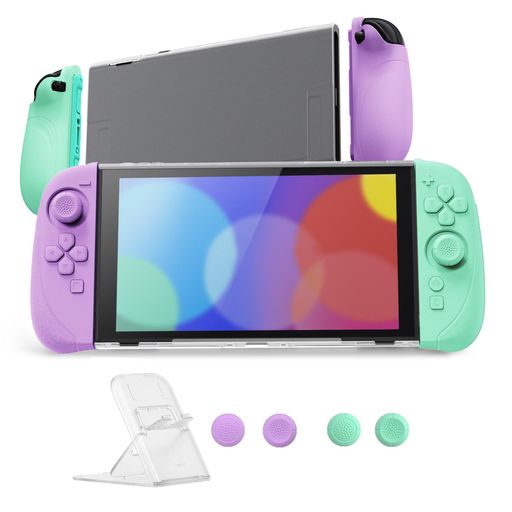 Rakuten - PlayVitalRangerNintendoSwitch2(2025)対応保護カバーシリコングリップ+PC製ハードカバーケース折りたたみスタンド&親指グリップキャップ付きドック対応【ライトパープル&ライトグリーン】