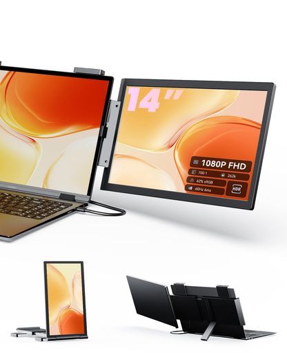 Rakuten - ZOOMEDINモバイルモニター14インチノートPC用延長モニター14-16インチ対応フルHD1080PIPSパネルデュアルディスプレイ90-270°回転画面共有プレゼン用ケーブル1本接続簡単WindowsMac
