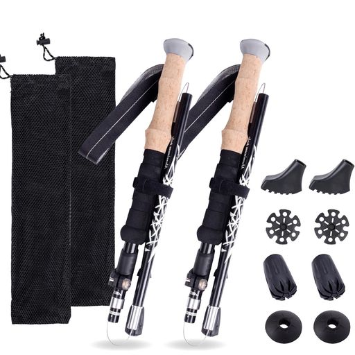 Rakuten - YAPJEBトレッキングポール折りたたみ登山用ストック軽量アルミ製ウォーキングポールトレランポール登山杖トレイルランハイキング登山収納バッグゴムキャップ付き男女兼用