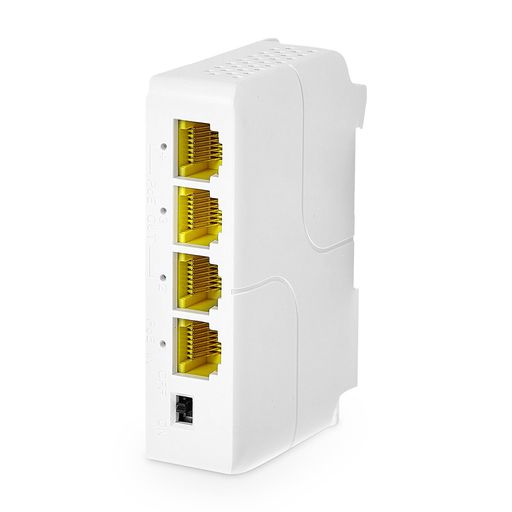 Rakuten - MokerLink4ポートギガビットPoEエクステンダー、IEEE802.3af/atリピーター、10/100/1000Mbps、1イン3アウト、ウォール&DINレールマウントパススルースイッチ