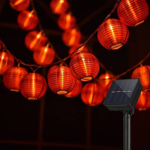 Rakuten - 提灯ライトちょうちん5M20球ストリングライトソーラー式LEDお祭り縁日セットお盆飾り夏祭り防水イルミネーションライト屋外ランタンイベントパーティー正月飾り行灯灯篭電球(レッド)