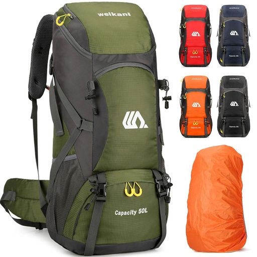Rakuten - [Kugooyi]登山リュック50L大容量防水軽量ティアウォーター耐性ハイキングキャンプバックパック、旅行、登山、キャンプアウトドア、釣りに適していますグリーン