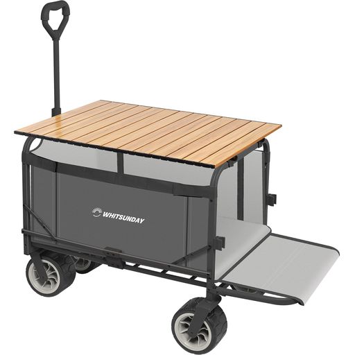 Rakuten - アウトドアワゴン【後部展開可】【テーブル付き】特大容量300L耐荷重200kg長物対応キャリー【ベアリング付き】ワンタッチ収束型自立収納キャリーワゴンキャリーカートキャンプカート(灰)