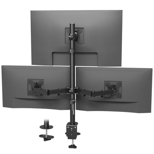 Rakuten - BONTECモニターアームトリプル3画面13-32インチ対応フルモーション各耐荷重10kgVESA75/100クランプ&グロメット取り付け上下・縦回転調整デュアルアーム設計