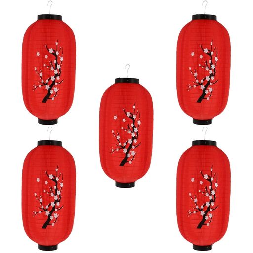Rakuten - Mobestech5個セットプラムブロッサム提灯防水屋外ランタンレストラン装飾用48Cmシルク&鉄製パーティーや店舗の和風ライト
