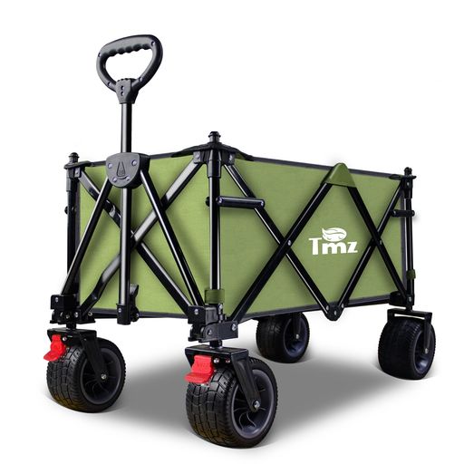 Rakuten - TMZキャリーワゴン自立収納コンパクト耐荷重120kgワンタッチ収束式130L大容量折り畳みアウトドアワゴンキャリーカートキャンプカート前輪ストッパー付き(緑)
