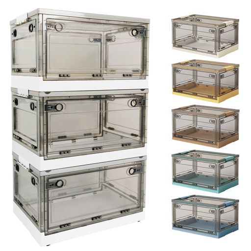 Rakuten - Hellozebra収納ボックス折り畳み【透明·全方向から取り出せる·大容量85L/56L/40L】コンテナ収納ケースコンテナボックス収納コンテナ蓋付き積み重ねキャスター付きロック付き組み立て簡単…