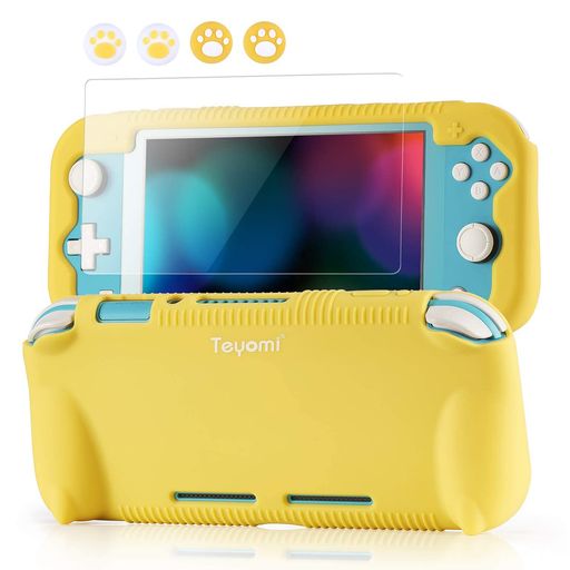 Rakuten - Teyomi保護ケースNintendoSwitchLite対応シリコン保護カバーNintendoSwitchLite用強化ガラススクリーンプロテクター親指グリップ4個ゲームカートリッジ2個イエロー