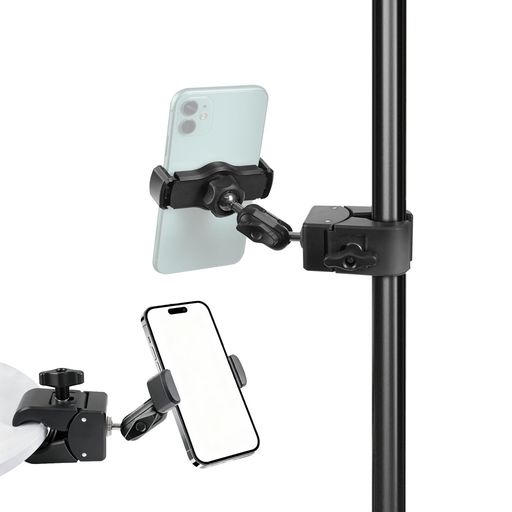 両手解放&amp;幅広対応: ステージや配信中に歌詞やカンペを確認するたびにスマホを手に取り片手が塞がる――また、ドラム・ギター・キーボード演奏時にスマホを床やアンプの上に置くと見づらく踏んだり落としたりする危険がある――そんな悩みを解決するのが、外径1.3-5cmのスタンドにしっかり固定でき、譜面・ライトスタンドなど幅広く対応するマイクスタンド スマホホルダーです。両手を解放し、歌唱に集中できます 幅広い互換性:工具不要で簡単に設置できるスマートフォンホルダーです。4.7〜7インチの各種スマートフォンに対応し、iPhoneやAndroidなど主要機種をしっかり固定できます。両手を解放できるため、ベッドでの動画視聴やポッドキャスト収録時の台本確認など、さまざまなシーンで便利に使用できます 安定ホールド: O型リングロック構造と強化クランプアームを備えたスマホホルダー マイクスタンドは、マイクスタンドへの確かな固定を実現。滑り止めゴムパッドが振動や落下を効果的に防ぎ、激しいドラム演奏中や配信中のちょっとした衝撃でもスマホがズレたり落ちたりしません。