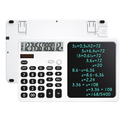 MENDUNER メモ帳付き学生向けデスク基本電卓、7インチ書き込みタブレット付きディスプレイ基本電卓、ビジネス、学校、小売用 (白)