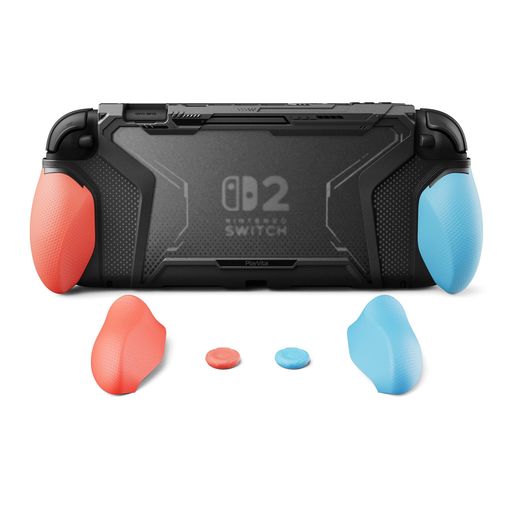 Rakuten - PlayVitalBEYOND-GRIPNintendoSwitch2(2025)対応交換式グリップ付きTPU保護ケースカバードック対応親指グリップキャップ付き耐衝撃人間工学デザイン【ブルー&オレンジ】