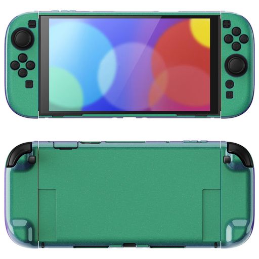 PlayVital Nintendo Switch 2(2025)対応ハードカバー 保護ケース 付けたままドックに対応 折りたたみ式スタンド&親指グリップ付き–【光沢あるカメレオングリーンパープル】