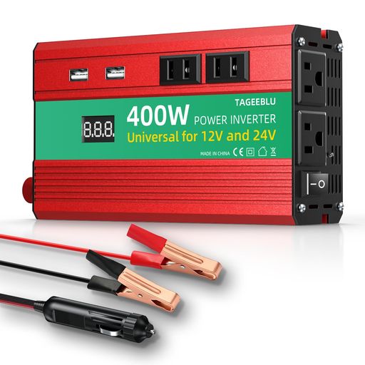 【12Vと24Vのデュアルシステム】12V/24V対応のユニバーサルデュアル電圧インバーターは、自動電圧認識技術と動的トポロジースイッチング技術を採用し、内部回路を通じて入力電圧をインテリジェントに調整することで、直流(DC)から交流(AC)への効率的な変換を実現します。このインバーターは、12Vと24Vのシステムの両方に幅広く使用されています。 【強力な出力】TAGEEBLUパワーインバーターは、400Wの連続DCからAC電源供給を提供し、12V/24V DCバッテリー電源を標準の100V ACに変換します。負荷起動時に800Wのピークサージに対応します。変換効率 > 92%。高度な高周波トランスを採用し、100%純銅の超柔軟ケーブルを採用しており、使用時の安全性を確保しています。 【幅広い用途に対応するインバーター】インバーターは、車のシガーソケットまたは12V/24Vバッテリーに直接接続可能で、緊急時やソーラーインバーター、ハリケーン、暴風雨、雪嵐、停電時などに、スマートフォン、ノートパソコン、電気照明、デジタルカメラ、母乳ポンプなどの電子機器に使用できます。