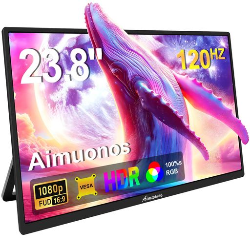 Rakuten - 23.8インチポータブルモニター、1080Pモバイルモニター120HzFHDHDRプラグアンドプレイHDMIIPSモバイルディスプレイデュアルスピーカートラベル外部スクリーンPC、タブレット、Mac、Xbox、PS3/4/5用