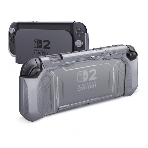 Rakuten - PlayVitalMETEORNintendoSwitch2(2025)対応TPU製ソフト保護ケースカバードック対応親指グリップ付き耐衝撃滑り止めキズ防止【グレー】