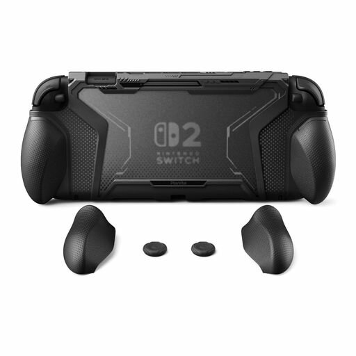 Rakuten - PlayVitalBEYOND-GRIPNintendoSwitch2(2025)対応交換式グリップ付きTPU保護ケースカバードック対応親指グリップキャップ付き耐衝撃人間工学デザイン【ブラック】