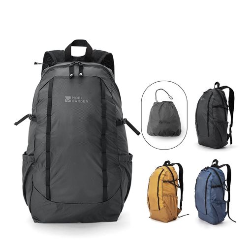 Rakuten - [MOBIGARDEN]折り畳みリュック超軽量169g20Lアウトドアバックパックチェストストラップ付き撥水コンパクト内蔵収納袋登山用キャンプ旅行スポーツ男女兼用ジッパー付きライトグレー