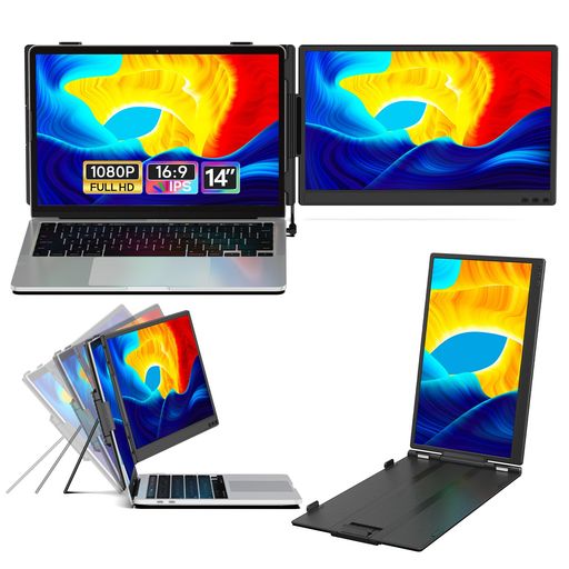 14インチ ノートパソコン用モニター FHD1080P デュアルディスプレイ ダブルディスプレイ 2画面 IPS液晶パネル 携帯モニター 13-17.3インチパソコン用 軽量 USB-C/HDMI接続 Windows/Mac/Chromeに適用