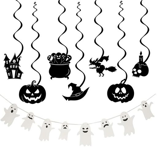 🎃ハッピーハロウィンの雰囲気を演出🎃 ハロウィンパーティーの雰囲気を劇的に高めるハロウィン 飾りセットです。ハロウィン ガーランド(おばけ柄)1 本と黒い吊り下げスパイラル 7 個がセットになっており、手間をかけずにハロウィン 飾り付けを行えます。7 枚の両面印刷デコレーションにはドクロ、お化け屋敷、魔女、おばけ、ジャックオランタンといったハロウィンの定番モチーフを採用。ハロウィングッズとして、自宅や店舗のハロウィン 装飾に最適です。 🎃高品質な素材🎃 ガーランドには厚手で耐久性のある紙を使用しており、表面にはラメ加工が施されています。色あせや破れに強く、美しい状態を長く保つことができます。7 枚の両面印刷パーツが付属し、表裏どちらから見てもハロウィンらしいデザインが楽しめます。 🎃簡単に設置🎃 ハロウィーンの飾りには、旗を引っ張るためのロープと、複数のらせん状の飾りを吊るすためのプラスチックのフックが付属しており、設置が非常に簡単です。開封から設置まで平均 10分で完了し、ハロウィン準備の手間を最大限削減し、忙しい日程でも簡単に装飾を整えられます。