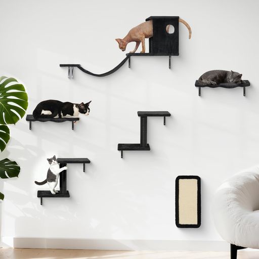 Rakuten - Meecal6-in-1キャットウォールラック壁掛け式DIYキャットタワー多頭飼い隠れた猫ハウス雲型い猫ベッド猫爪研ぎタワー吊り橋階段天然サイザル麻爪とぎポール遊び場省スペース簡単設置耐荷…