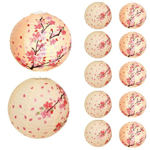 乐天商城 - DUOLEIMI紙ちょうちん提灯桜柄20個セット30cmペーパーランタン丸型花見夏祭りお盆飾りイベントパーティー飾り付け七夕装飾店舗灯篭(桜)