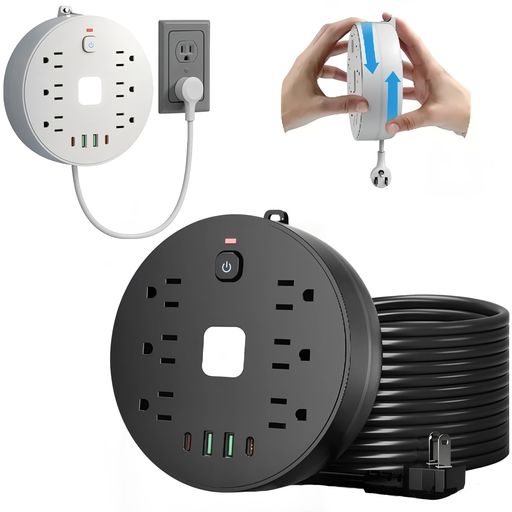 乐天商城 - 電源タップ雷ガードUSBコンセントマルチタップ10個口6個AC口2個USB-C2個USB-A延長コード2mLEDライトタイプcACアダプター携帯便利一括スイッチ省エネ円型壁掛け/卓上にオフィス/旅行/家庭用ブ…